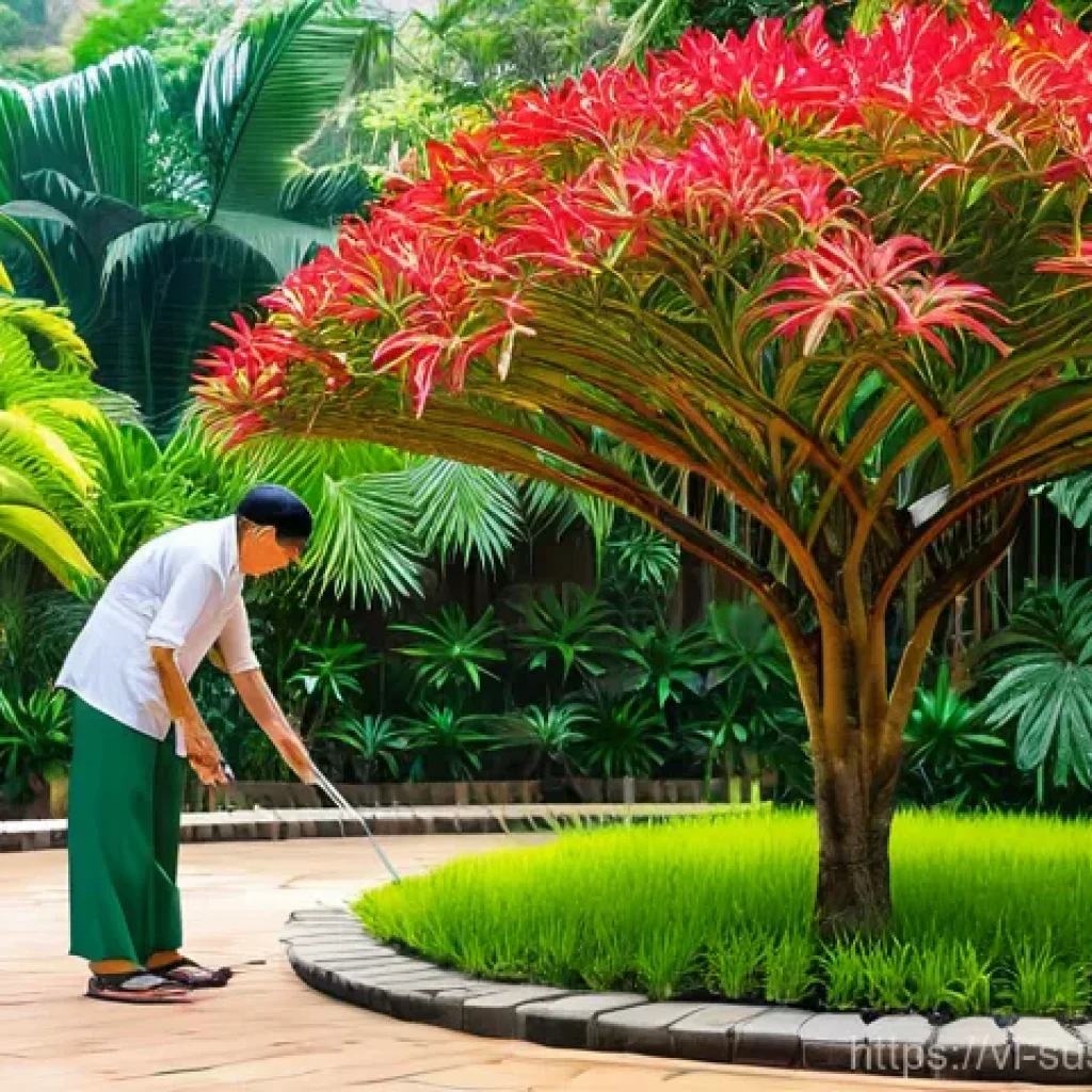 정원에 적합한 다년생 식물 가이드 - **Vibrant Tropical Oasis in Vietnam:**
A serene and thriving tropical garden in Vietnam, bathed ...