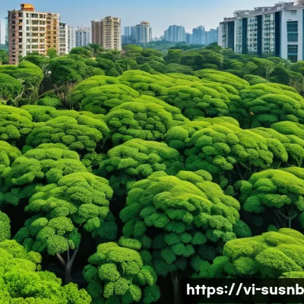 친환경 조경 디자인 트렌드 - A vibrant urban green space in Vietnam featuring native trees such as blooming Hoa sữa with fragrant...