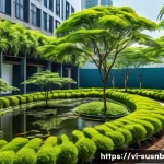Home 22 조경에서의 지속가능한 관리 체크리스트 - A vibrant urban green space in Vietnam featuring a variety of native trees and shrubs arranged in la...
