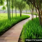 Home 21 지속가능한 조경 관리의 글로벌 트렌드 - A sustainable urban park scene in Ho Chi Minh City featuring native Vietnamese plants adapted to hot...
