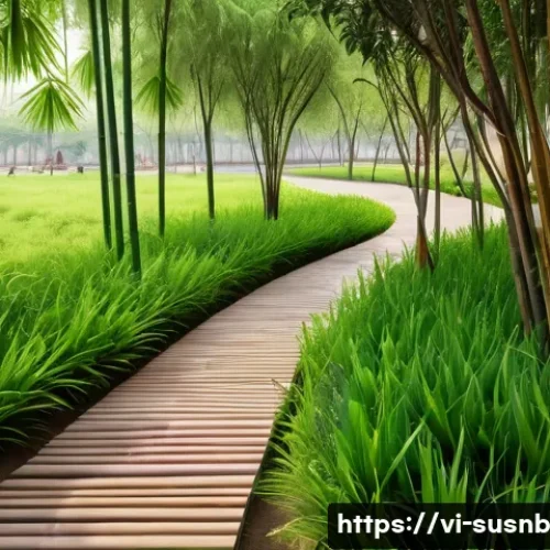 Home 33 지속가능한 조경 관리의 글로벌 트렌드 - A sustainable urban park scene in Ho Chi Minh City featuring native Vietnamese plants adapted to hot...