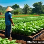 Home 20 식물 생장 촉진을 위한 유기농 방법 - A vibrant Vietnamese organic vegetable garden scene showing various crops such as water spinach, mus...